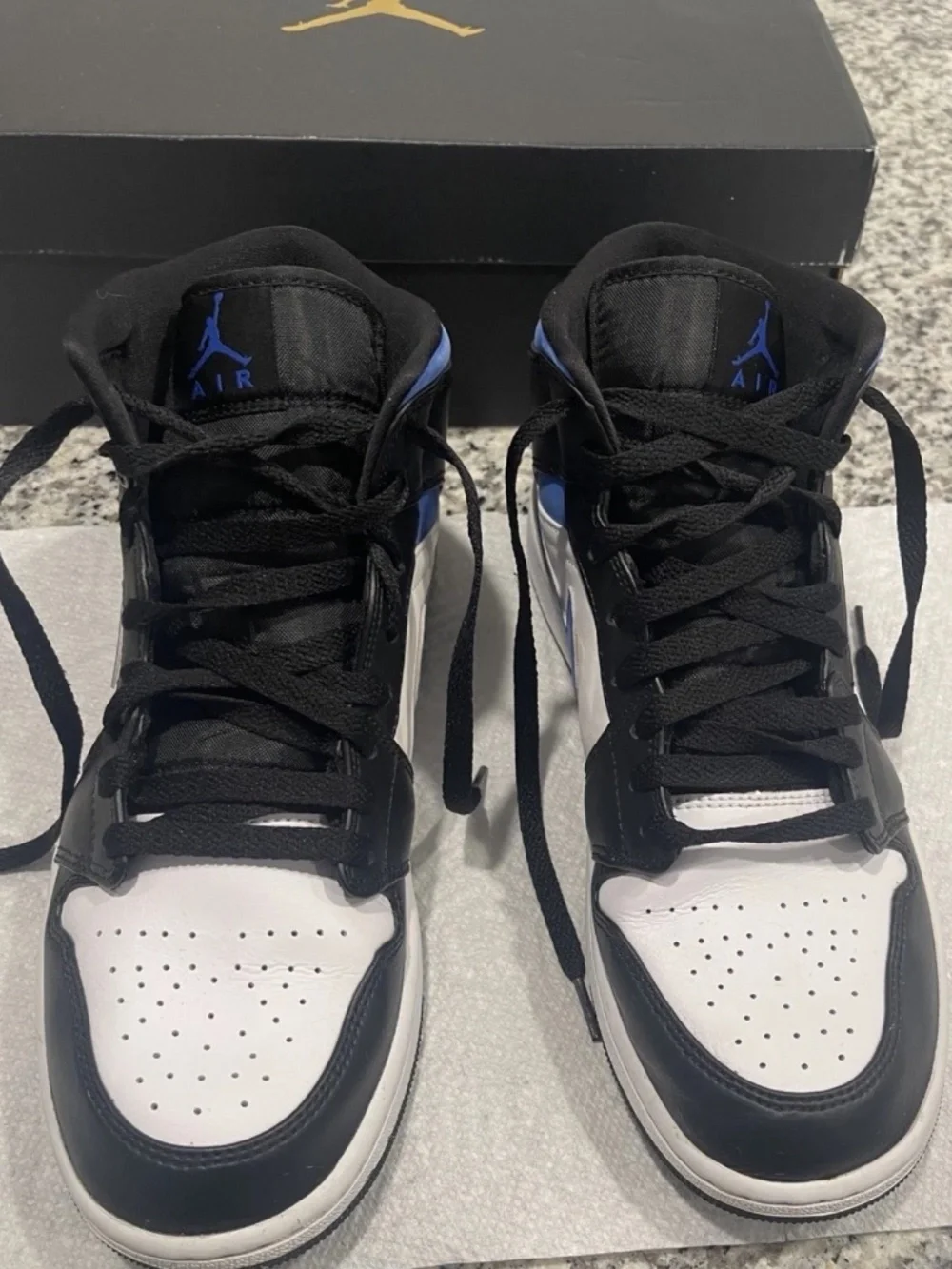 Jordan Air Jordan 1 Mid Racer Blue Black White Colorblock Sneaker Size 10 W/Box